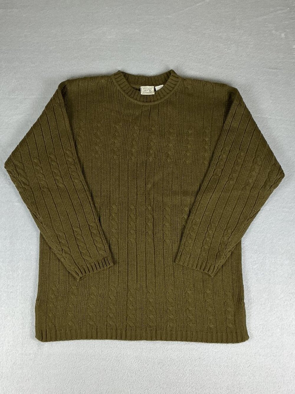 Vintage Specialty Collection Sweater Size L Long Sleeve Cable Knit Green Olive.